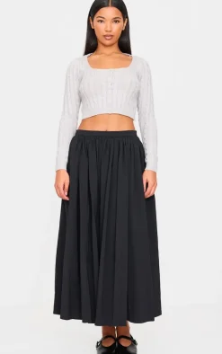 Black Woven Floaty A Line Midaxi Skirt
