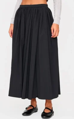 Black Woven Floaty A Line Midaxi Skirt