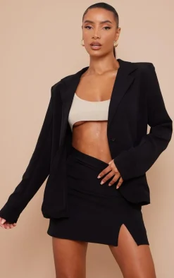 Black Woven Oversized Button Blazer