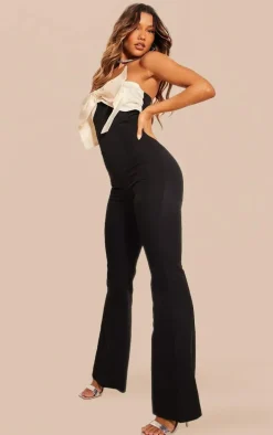 Black Woven Oversized Contrast Bow Detail Wide Leg Jumpsuit