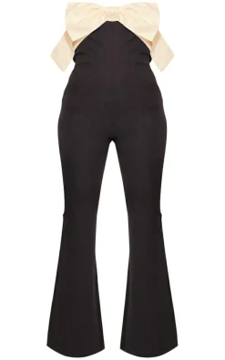 Black Woven Oversized Contrast Bow Detail Wide Leg Jumpsuit