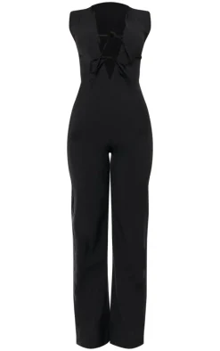 Black Woven Tie Front Tailored Jumpsuit
