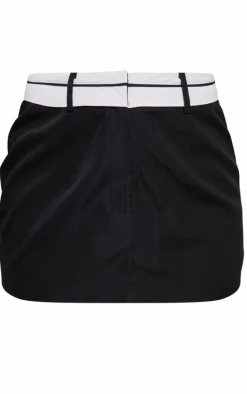 Black Woven Turnover Waistband Low Rise Micro Mini Skirt