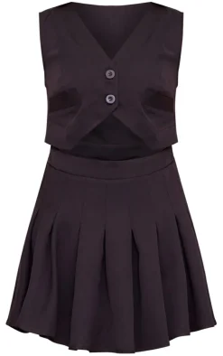 Black Woven Vest Cut Out Pleated Bodycon Dress