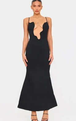 Black Woven Wired Plunge Maxi Dress