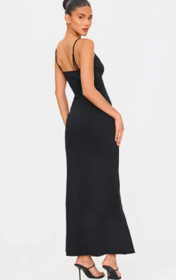Black Woven Wired Plunge Maxi Dress