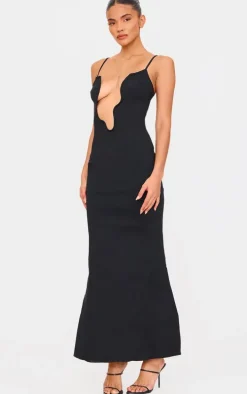 Black Woven Wired Plunge Maxi Dress