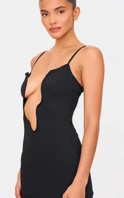 Black Woven Wired Plunge Maxi Dress