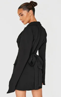 Black Woven Wrap Belt Blazer Dress