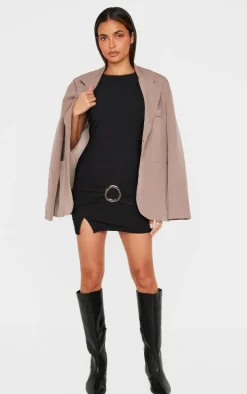 Black Wrap Belt Detail Bodycon Dress