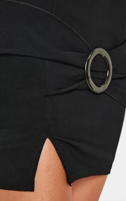 Black Wrap Belt Detail Bodycon Dress