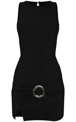 Black Wrap Belt Detail Bodycon Dress