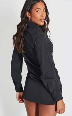 Black Wrap Detail Shirt Dress