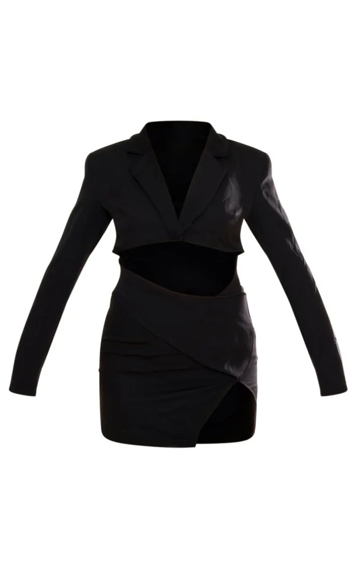 Black Wrap Skirt Cut Out Detail Blazer Dress