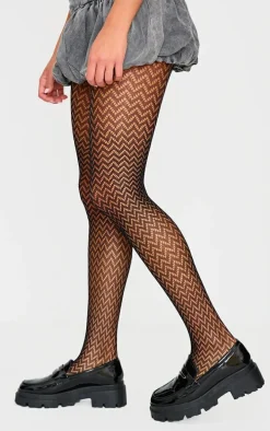 Black Zig Zag Patterned Tights