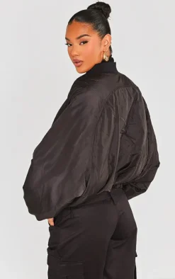 Black Zip Up Puffer Bomber Jacket