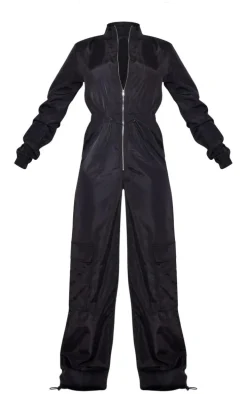 Black Zip Up Toggle Wide Leg Jumpsuit