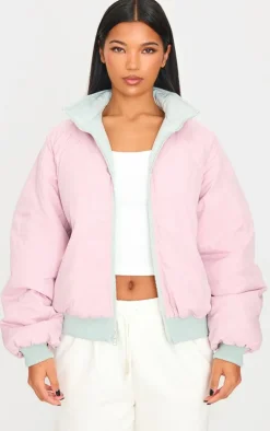 Blue & Pink Reversible Bomber Puffer Jacket
