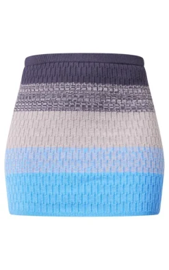 Blue Absract Knitted Mini Skirt