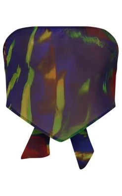 Blue Abstract Printed Chiffon Scarf Bralet