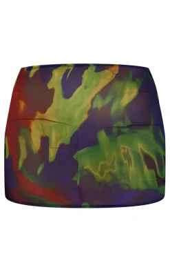 Blue Abstract Printed Chiffon Micro Mini Skirt