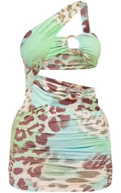 Blue Abstract Printed Slinky One Shoulder Cut Out Bodycon Dress