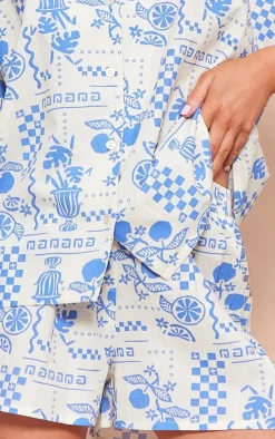 Blue Abstract Sun Printed Oversized Boxy Shorts