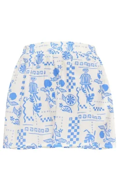 Blue Abstract Sun Printed Oversized Boxy Shorts