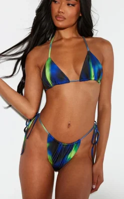 Blue Abstract Tie Side Bikini Bottoms