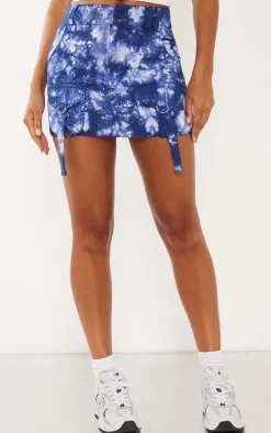 Blue Acid Wash Cargo Pocket Detail Micro Mini Skirt