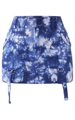 Blue Acid Wash Cargo Pocket Detail Micro Mini Skirt