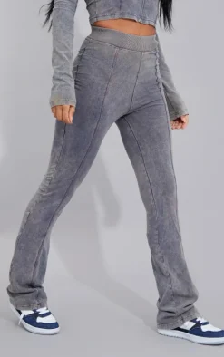 Blue Acid Washed Seam Flared Pants