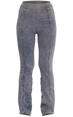 Blue Acid Washed Seam Flared Pants