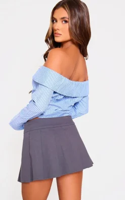 Blue Bardot Striped Fitted Shirt Style Top