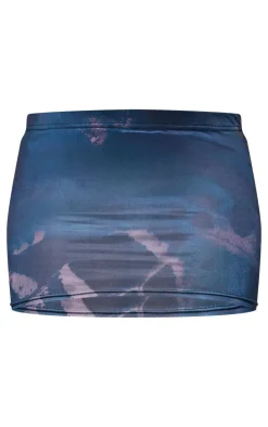 Blue Blue Abstract Print Asymmetric Micro Mini Skirt
