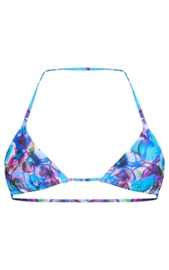 Blue Blurred Fruit Print Micro Mini Bikini Top