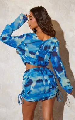 Blue Blurred Ink Chiffon Beach Set
