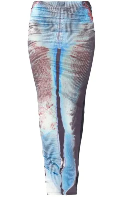 Blue Body Print Slinky Low Rise Midaxi Skirt