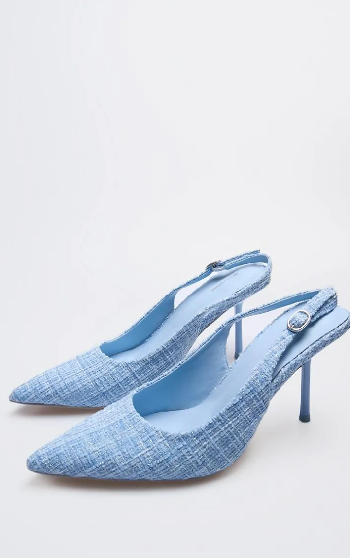 Blue Boucle Point Toe High Stiletto Court Heels