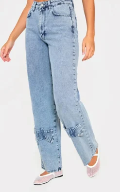 Blue Bow Detail Straight Leg Denim Jeans
