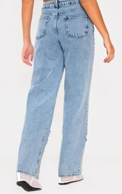 Blue Bow Detail Straight Leg Denim Jeans