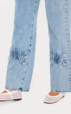 Blue Bow Detail Straight Leg Denim Jeans