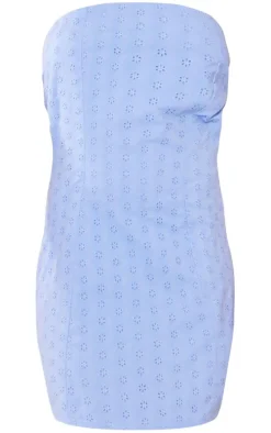 Blue Broderie Anglaise Bandeau Bodycon Dress