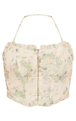 Blue Broderie Floral Boned Corset