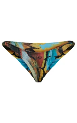 Blue Butterfly Print Brazilian String Side Bikini Bottoms
