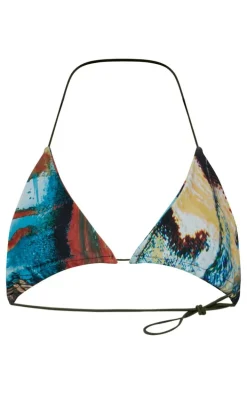 Blue Butterfly Print Triangle Bikini Top