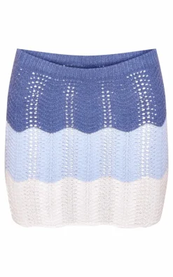 Blue Contrast Crochet Knit Mini Skirt