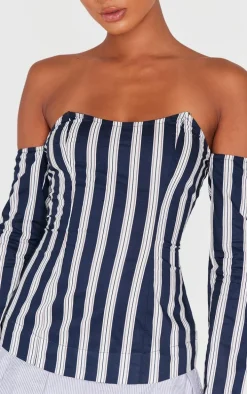 Blue Contrast Pinstripe Bardot Shift Dress