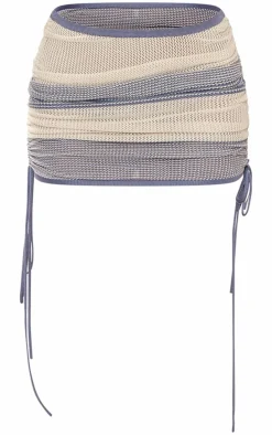 Blue Crochet Knit Ruched Side Mini Skirt