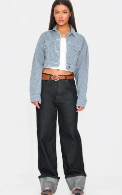 Blue Cropped Pinstripe Denim Jacket